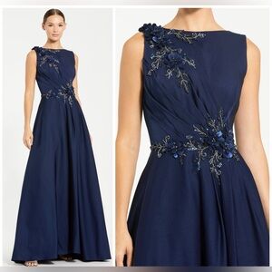 MAC DUGGAL Navy Floral Applique Sleeveless A Line Gown style 20365 Dress